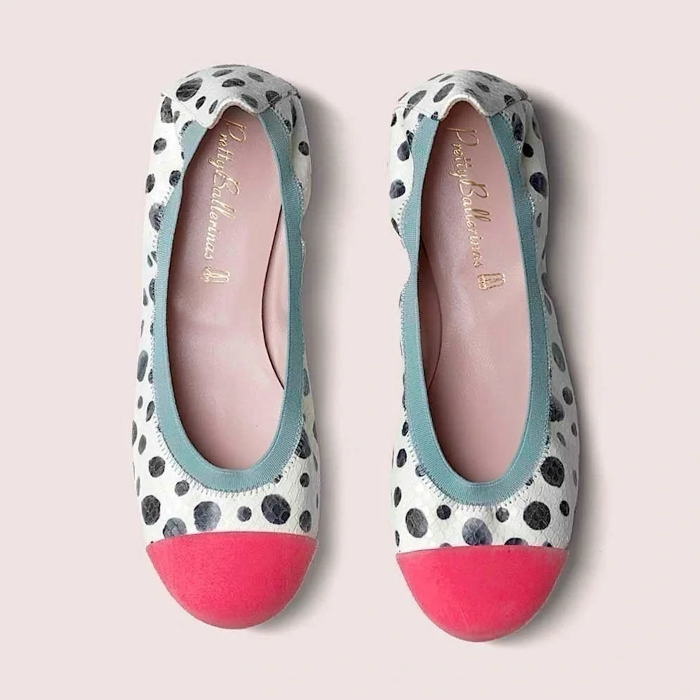 Pretty Ballerinas Kids Handmade Valerie Polka Dot Croc Embossed Leather Flats